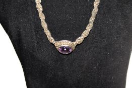 Silver chain with amethyst pendant Weight 37g