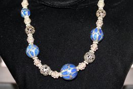 Ornate white metal & enamel necklace