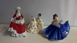 Set of 3 Royal Doulton Pretty Ladies and related bone china figurines - 1 figure (BLUE DRESS) A.F