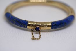 14ct Gold Lapis Lazuli bangle with safety chain (21g)