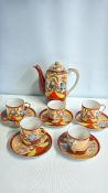 Japanese Kutani-style porcelain coffee set (6 pieces)