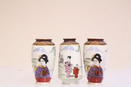 Set of Three Japanese Porcelain Figure-Decorated Vases