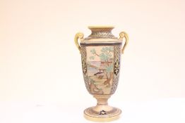 Japanese Satsuma-style twin-handled pedestal vase