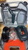 Group of Black+Decker cordless screwdriver and jigsaw, with Decraft angle grinder in cases