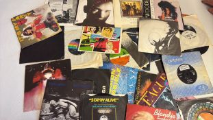 Group of assorted pop and new wave vinyl records, including Blondie and Bee Gees