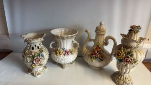 Set of Four Capodimonte-Style Floral-Embellished Porcelain Ornaments