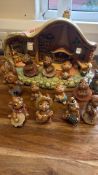 Set of 11 Pendelfin rabbit figures with Pendelfin cottage diorama