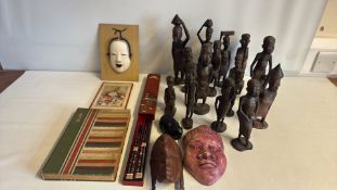 Group of ethnographic carvings and Asian decorative items