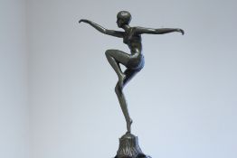 Large art deco lady bronze on marble base