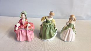 Set of 3 Royal Doulton Bone China Figurines: Fair Maiden, Bo-Peep and Penny