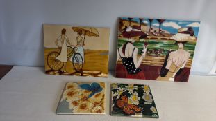 Set of 4 decorative glazed ceramic tiles