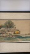 F. H. Stewart, signed cottage landscape watercolour (24cm x 44.5cm including frame)