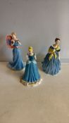 Set of 3 English bone china lady figurines by Royal Doulton and Royal Worcester
