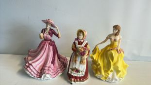 Set of 3 Royal Doulton bone china figurines: Pretty Ladies Kate HN5527, Pretty Ladies Summer HN5322,