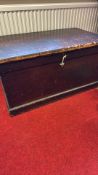 Rectangular timber storage chest with hinged lid and iron handles