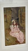 Signed figurative painting of a girl seated beneath a tree (37cm x 27cm including frame)