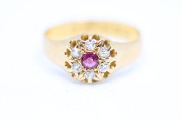 22ct Gold Victorian ring with central ruby surroun