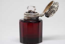 Small red glass silver mounted perfume/scent bottl