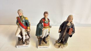 Set of Three Porcelain Historical Figure Models (Nelson, Wellington and a Legal Figure)