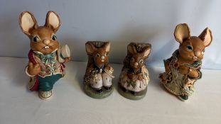 Set of 4 Pendelfin Rabbit Figures, including 'Uncle Henry'