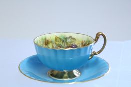 Aynsley Orchard blue cup & saucer cup signed D.Jon
