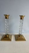 Pair of Waterford Crystal candlesticks with gilt-metal mounts, in fitted case
