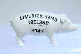 Cast iron butchers pig money box 'Limerick Hams;