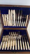 Cased Besson mother-of-pearl handled & silver collar dessert cutlery, 24 pieces