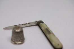 Silver bladed fruit knife set with mother of pearl