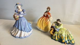 Set of 3 Royal Doulton lady figurines, including Solitude HN2810 and Pretty Ladies series