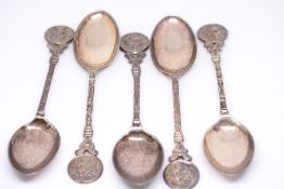 5x Cricket related early tea spoons