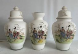 2 Converted lamps & 1 vase - oriental milk glass w