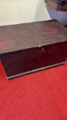 Rectangular wooden blanket chest with hinged lid and key