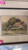 E.A. Stewart, watercolour of a cottage garden with sheep (34cm x 44.5cm including frame)