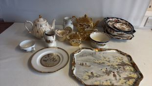 Group of assorted ceramics including teapots, Japanese-style tray and Imari-pattern dishes