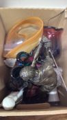 Group of art glass vases and cast metal golfer figure