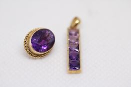 2x 9ct Gold pendants set with amethyst