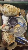 Assorted ceramics and glassware, including 2 gilt-decorated vases