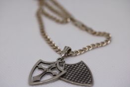 925 Silver chain & 2 shield pendants (weight 24g)