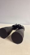 Black binoculars with makers emblem