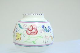 A Poole Pottery earthenware vase, baluster form with short neck, hand-painted polychrome floral