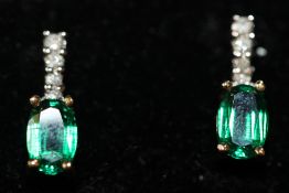Pair of 9ct gold emerald & diamond earrings