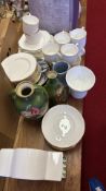 Assorted ceramics including gilt-rim tea wares and 2 floral vases