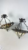 Pair of Tiffany-style stained-glass ceiling light fittings
