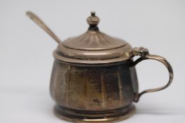 Silver salt with blue liner & associated spoons