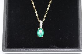 9ct Gold chain & pendant set with emerald & diamon