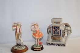Group of Porcelain Figurines and Elephant Ornament