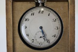 Silver pocket watch & wooden case
