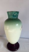 Enamelled satin glass vase with bird and floral decoration