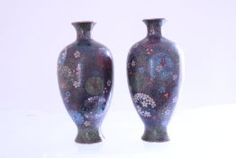 A pair ofcloisonnéJapanese cloisonné enamel baluster vases, decorated with scrolling foliate and
